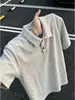 Polo de punto gris oscuro estilo old money, camiseta de verano de manga corta para hombre con solapa de alta gama, corte limpio de media manga