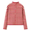 Roupas Femininas Transfronteiriças 2026 Moda Europeia e Americana Casual Solta Manga Longa Gola Alta Listrada Malha Jaqueta Feminina M87102