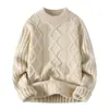 Suéter de Punto Trenzado de Cuello Medio Alto para Hombre Cardigan Grueso Retro de Punto Trenzado de Diamantes Ajuste Holgado Capa Base Múltiples Colores en Stock