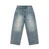 Pantalones para Hombre de Marca de Moda Rumei Estilo Americano, Lavados y Desgastados con Salpicaduras de Tinta, Jeans Rotos, Pantalones Casuales Versátiles, Pantalones Largos Rectos Holgados