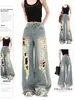 Jeans Ripped Wide-Leg Retrô Americano para Mulheres, Novo Estilo de Verão, Lavado e Desgastado, Estilo High Street, Calças de Perna Reta Emagrecedoras de Comprimento Total