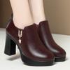 Zapatos de mamá otoño e invierno 2023 nuevos zapatos de mujer elegantes de tacón alto zapatos de tacón grueso zapatos de cuero impermeables plataforma boca profunda zapatos de una sola capa