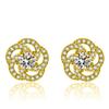 Elegantes aretes de botón de rosa giratorios plateados chapados en oro de 18k Temperamento de estrella amor giratorio flor circón aretes sencillos brillantes