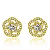 Arete de Rosa Giratoria Plata Temperamento Chapado en Oro de 18K Estrella Temperamento Giratorio Amor Flor Zircón Simple Flash