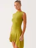 Amazon Europeia e Americana 2025 Novo Estilo Assimétrico Slim Cor Lisa Sem Mangas Sexy Sexy Gola Redonda Curto Vestido Saia