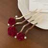 Nuevo Flor de Rosa Roja China Perla Placa Peine para el Cabello Cuatro Dientes Peine para el Cabello Estilo Chino Pasador para el Cabello Novia Cheongsam Pasador para el Cabello