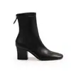 Moda nuevo estilo tacón grueso de 7 cm ~ Botas largas de tacón grueso con cremallera lateral y hebilla dorada inspiradas en celebridades, botas de montar