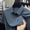 Camiseta Listrada de Manga Curta de Seda de Gelo, Polo Masculino Casual de Verão Fino de Luxo para Homens de Meia-Idade e Jovens, Estilo Pai