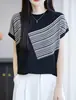 Lyocell Tencel Color Block Manga Curta Feminino Elegante Color Block Versátil Não Exigente Sedoso Fresco Verão Local de Trabalho Temperamento