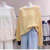 Otoño e Invierno Nuevo Estilo Holgado Perezoso Interior Lana Tejido Camiseta Base para Mujer Cuello Redondo Color Puro Manga Larga Suéter Casual de Cachemira
