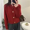 Cardigan de Tricô Feminino com Gola Redonda e Mangas Longas, Cor Vermelha, Exportação Europeia, para Outono e Inverno, Roupas de Natal, Top Jaqueta