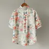 Camisa Floral Estilo Pastoral Verão 2026 Estampa Floral Camisa Floral Jardim de Monet Top Fresco Francês Manga Curta para Mulheres