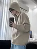 Jaqueta Casual Retrô Americana com Capuz e Meio Zíper Tricô Masculino Outono e Inverno Marca Tendência Estilo Solto Preguiçoso Tricô