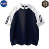Camiseta de Manga Curta de Verão da NASA Masculina e Feminina Mesma Cor Contraste POLO Meio Zíper Casal Verão Casual Top de Meia Manga Tendência
