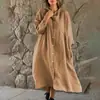 Vestido-camisa feminino estilo europeu e americano 2026 em verde fluorescente, corte solto, modelador, manga média, gola alta, vestido longo estilo cardigã