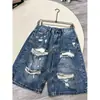 Pantalones Cortos de Mezclilla Lavada Desgastada Rasgada Estilo Hip-Hop Americano para Hombre, Ropa de Trabajo Casual Resistente de Nicho, Largo hasta la Rodilla