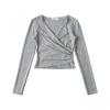 Camiseta de manga larga de dos piezas falsas de deseo puro para mujer, otoño, nuevo diseño, ajustada, adelgazante, base de oreja de madera