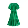 Vestido de mujer de manga corta con costuras verdes y cuello en V, nuevo estilo europeo y americano Fengchun 2024 8478