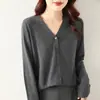 Chaqueta Suéter Rosa de Cuello en V para Mujer 2026 Nuevo Estilo Tejido de Lana Color Sólido Top Cárdigan de Botones