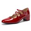 Zapatos Mary Jane Retro Franceses de Tres Hebillas, Cuero Genuino Completo por Dentro y por Fuera, Zapatos de Piel de Vaca Charol de Primavera 2024 de Tacón Medio Grueso y Punta Redonda para Mujer