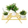 Suporte de Flores de Bambu de Chão com Dois Níveis Decoração para Casa Artesanato Suporte para Flores Interno Dobrável Suporte para Vasos de Flores Planta Verde Bonsai