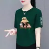 Camiseta de manga corta de marca para mujer, sobrestock de comercio exterior transfronterizo, corte holgado, talla grande, adelgazante, top que disimula la barriga, camisa moderna y elegante