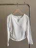Cómoda Camiseta de Cuello en V que Ceñe la Cintura con Almohadillas en el Pecho, Tejido Cepillado, Camiseta Térmica Adelgazante para Mujer, Estilo Coreano, Corte Ajustado