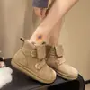Botas de neve femininas estilo coreano, nova coleção outono/inverno 2026, forradas com fleece e espessadas para aquecimento, com fechos de velcro, botas curtas versáteis estilo Birkenstock e sapatos grandes de algodão