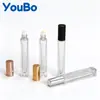 Botella Roller de Cristal Rosa Jade 10ml Botella Roller Cuadrada de Vidrio Transparente Botella para Aceite Esencial Botella de Perfume Botella Portátil con Dispensador Roll-On