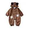 Mono de Bebé Otoño Estampado Leopardo con Capucha de Orejas 3D de Mickey Mouse Mameluco para Salidas y Gateo
