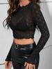 60242 Cruzamento Europeu e Americano Outono 2025 Novo Top Cropped Sexy Transparente com Mangas Longas Elásticas Moda Top para Mulheres