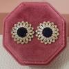 Pendientes de Amazon nuevos con temperamento retro, circonitas azules, pendientes ovalados con tachuelas para mujer e7573
