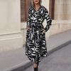 Bai Fen Zhi Yi Amazon Comércio Exterior Outono Moda Europeia e Americana Vestido Cruzado de Manga Longa com Lapela para Mulheres
