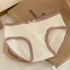 Calzones de algodón para niñas, entrepierna de algodón puro para mujer, estilo francés para estudiante, estampado floral de melocotón en forma de corazón, calzones tipo bikini blancos de cintura media-baja