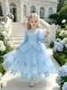 Novo Vestido de Princesa Elsa para Meninas com Laço, Tule de Rede e Bolas Fofas, Vestido para Festa de Aniversário Infantil e Apresentação