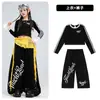 Traje de jazz para niños, top corto con escote de encaje, conjunto de baile negro, atuendo de actuación de jazz street dance para niñas