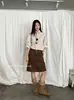 T-PLATFORM 2026 Moda Retrô de Inverno Elegante Emagrecedor Cintura Alta Camurça Pelúcia Midi Saia 26195