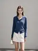 Estilo simple cuello POLO manga larga atuendo de otoño top corto súper bonito