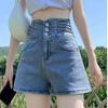 Shorts Jeans Preto de Cintura Alta Estilo Coreano Feminino Novo Verão Cyber Celebrante Forma A Emagrecedor Elástico Três Pontos Hot Pants