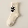 Calcetines de Coral de Terciopelo Transfronterizos para Mujer en Otoño e Invierno Calcetines Cálidos de Espesor Extra con Forro Polar de Felpa Lindos de Dibujos Animados de Gato Durmiendo Calcetines de Piso