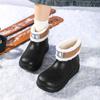 Nuevas botas de lluvia de caña media para mujer, versátiles, impermeables, con suela gruesa, zapatos de lluvia simples, cálidos con forro de felpa, antideslizantes, zapatos de trabajo