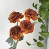 4 Rosas Artificiais com Bordas Queimadas para Decoração de Casamento, Decoração de Hotel e Casa, Arranjo Floral, Rosas Vintage na Cor Café de Outono