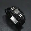 Pulseira de Couro Trançado Masculina Versátil Multicamadas Feita à Mão, Bússola de Runa Vintage Personalizada, Atacado Europeu e Americano