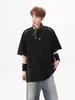 Camiseta Listrada Patchwork de Manga Curta para Homens, Estilo High Street Americano, Verão, Bonito e Travesso, Solta, Versátil, Casual, Gola Redonda