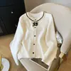 Estilo Coreano Primavera Novo Suéter de Renda com Laço Estilo Chanel Cardigan Tricotado Top com Senso de Design para Mulheres