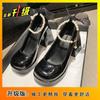 Sapatos Femininos Pretos Rasteiros 2025 Primavera e Verão Novo Estilo Salto Grosso Tira com Fivela Sapatos Mary Jane Elegantes e da Moda Salto Alto