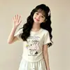 Nuevo Conjunto de Verano Casual para Niñas: Top Camiseta de Manga Corta con Falda de Pastel y Lazo, Conjunto de Dos Piezas Estilo Universitario para Niños Mayores