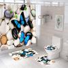 Cortina de baño serie mariposa, cortina de ducha decorativa, alfombrilla absorbente para el suelo, alfombra de inodoro, tapiz de poliéster con impresión digital