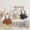 Novedades para Bebés Primavera 2026 Mono de Pana con Tirantes para Niñas, Elegante Conjunto de Pantalón Falda con Botones Florales