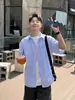 Camisa Rayada Azul con Espuma en Relieve de Manga Corta para Niños 2025 Nuevo Verano Versátil Holgada Casual Camisa Top